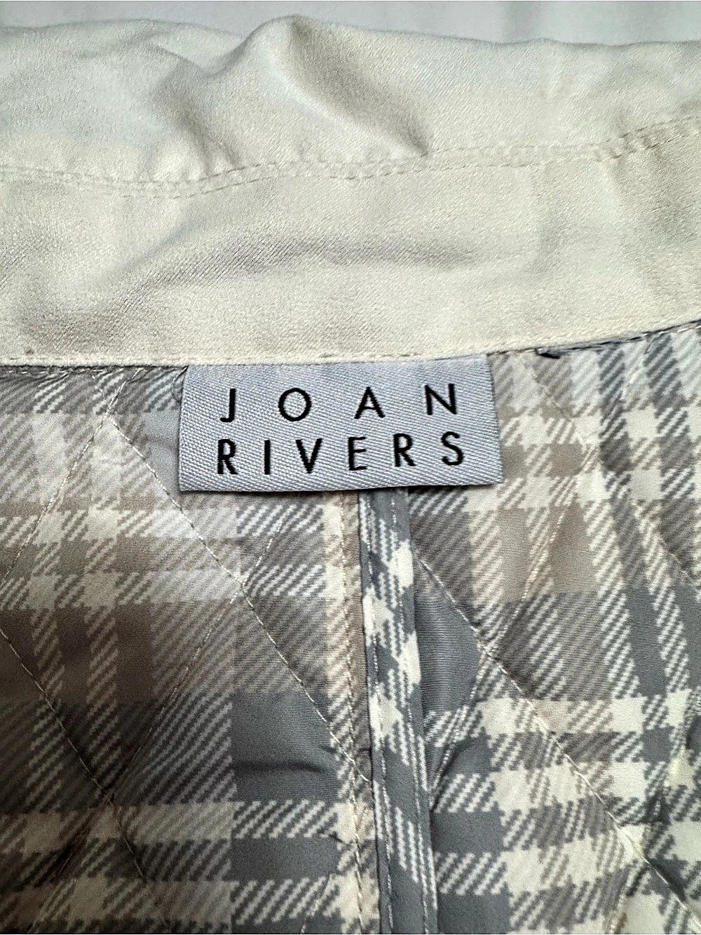 Joan Rivers Quilted Barn Coat with Plaid Lining in Cream - Picture 5 of 7